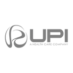 Gray logo of UPI, a health care company, on a white background
